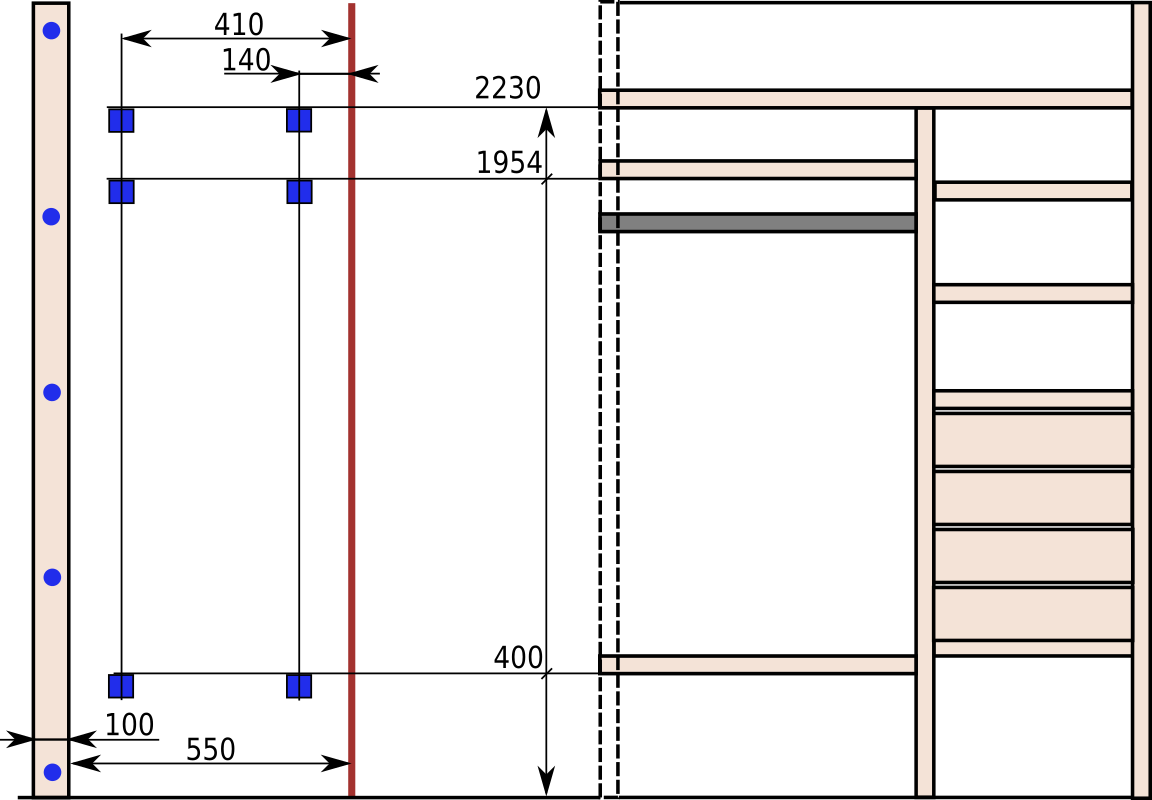 разметка боковой капитальной стены встроенного шкфа-купе
